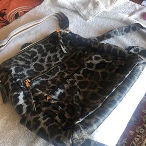 Grey black leopard backpack